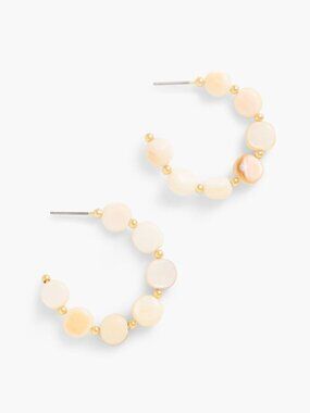Talbots Mother of Pearl Beaded Hoop Earrings - NEW WITH TAG